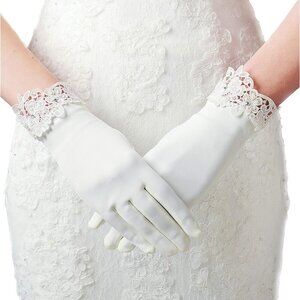 Women's White Lace Gloves Floral Flapper Bridal Wedding Party Prom Accessories